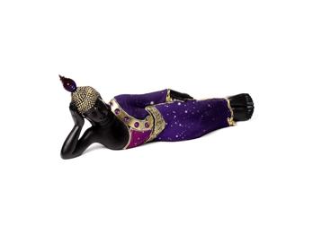 Thai Buddha Figur liegend Harz Deko Skulptur Schwarz Lila 41 cm