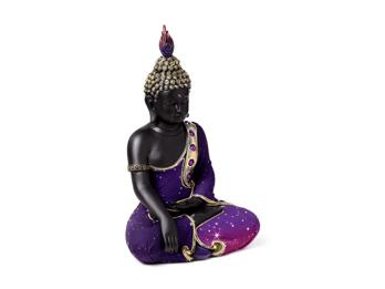 Thai Buddha Figur Meditation Harz Schwarz Lila sitzend Deko 19 cm