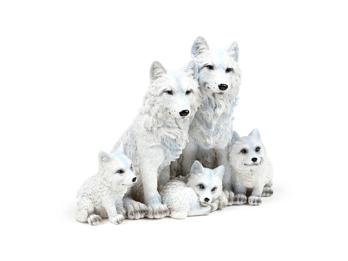 Wolf Welpen Familie Figur Tier Deko Harz Skulptur 19cm Grau Natur Design