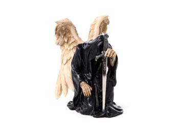 Todesengel Figur kniend mit Schwert Harz Metall Halloween Deko 20 cm