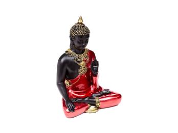 Thai Buddha Figur Meditation Harz Schwarz Rot Gold 26 cm