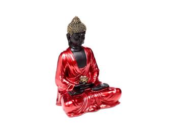 Thai Buddha Figur Besinnung Harz Schwarz Rot Gold 24,5 cm