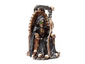 Sensenmann LED Figur auf Schädelthron Harz Plastik mit Schalter 23 cm