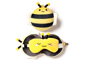 Nackenkissen Nackenhörnchen Reisekissen Augenmaske Plüsch Biene Relaxeazzz
