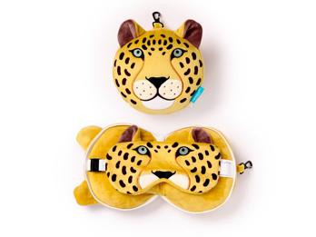 Nackenkissen Nackenhörnchen Reisekissen Augenmaske Plüsch Leopard Relaxeazzz