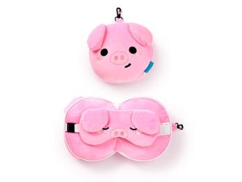 Nackenkissen Nackenhörnchen Reisekissen Augenmaske Plüsch Oscar das Schwein