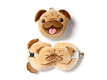 Nackenkissen Nackenhörnchen Reisekissen Augenmaske Plüsch Mopps der Mops