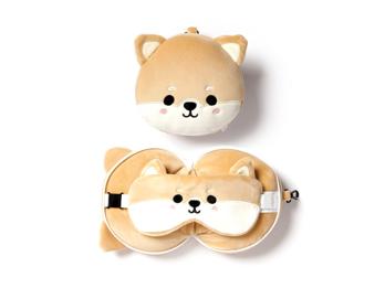 Nackenkissen Nackenhörnchen Reisekissen Augenmaske Plüsch Shiba Inu Hund