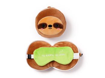 Nackenkissen Nackenhörnchen Reisekissen Augenmaske Plüsch Faultier Relaxeazzz