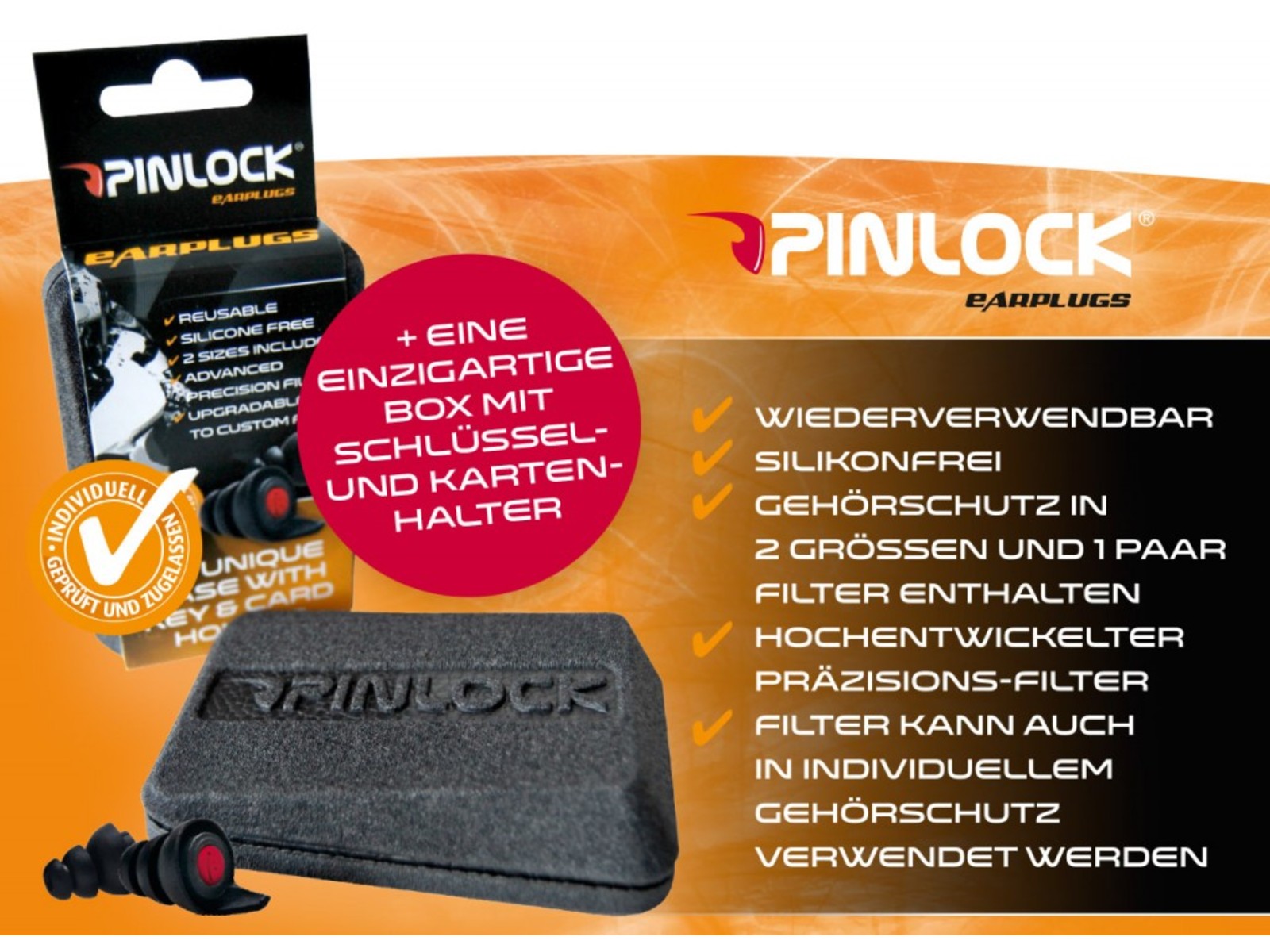 Original Pinlock  Earplugs Gehörschutz  Motorrad  Ohrstöpsel  4 Stück 