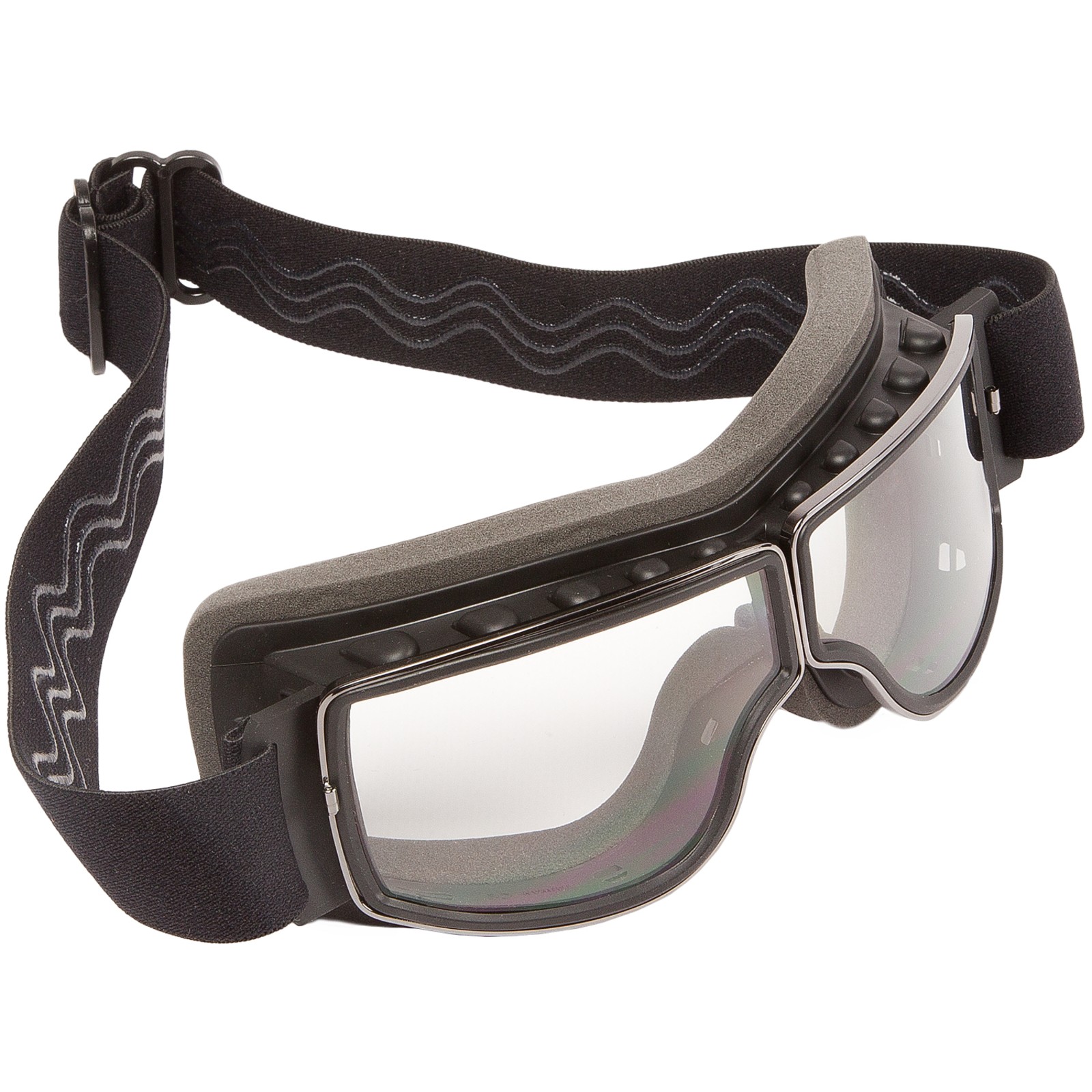 PiWear® Arizona Motorradbrille Überbrille für Brillenträger Retro gepolstert beschlagfrei Rahmen und Band schwarz Glas dunkel getönt 
