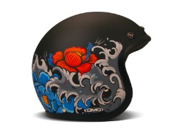 Vintage Irezumi schwarz rot blau matt Open Face Helm Jethelm Motorradhelm