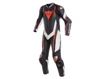 Lederkombi Dainese Kyalami Perforierter Racing Einteiler black white red fluo