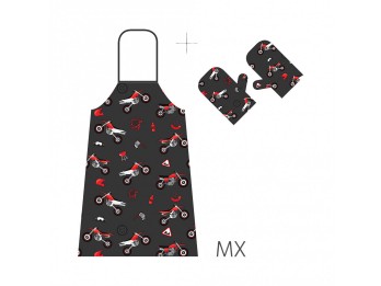 Conjunto de avental e porta-panelas Booster MX preto vermelho
