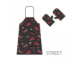 Conjunto de avental e porta-panelas Booster Street preto vermelho