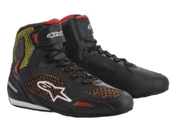 Sapatos Alpinestars Faster 3 RideKnit sapatos pretos amarelos vermelhos para motociclistas