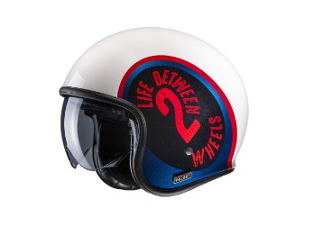 V30 Harvey MC21 hvit blå rød åpen ansiktshjelm jethjelm motorsykkelhjelm