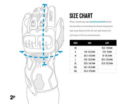 Größentabelle Handschuhe