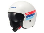 OF599 Spitfire II Retro Motorradhelm (Weiß/Blau/Rot)