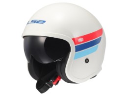 OF599 Spitfire II Retro Motorradhelm (Weiß/Blau/Rot)