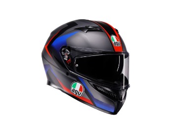 K3 Striga Motorradhelm (Schwarzmatt/Blau/Rot)
