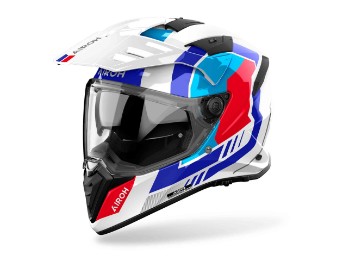 Bandit Horn Motorradhelm (Weiß/Blau/Rot)