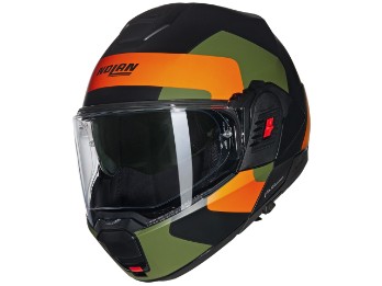 N120-1 N-Com Omocromo 345 Motorradhelm (Schwarz/Orange/Grün)