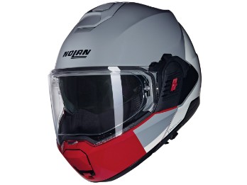 N120-1 N-Com Grafo 349 Motorradhelm (Grau/Weiß/Rot)