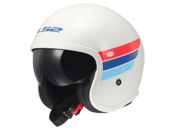 OF599 Spitfire II Retro Motorradhelm (Weiß/Blau/Rot)