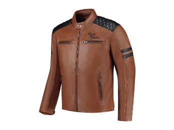 Jari V2 Motorrad Lederjacke (Cognac/Schwarz)