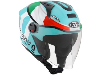 D-City Leopard Replica Tricolore Motorradhelm (Blau/Weiß/Rot/Grün)