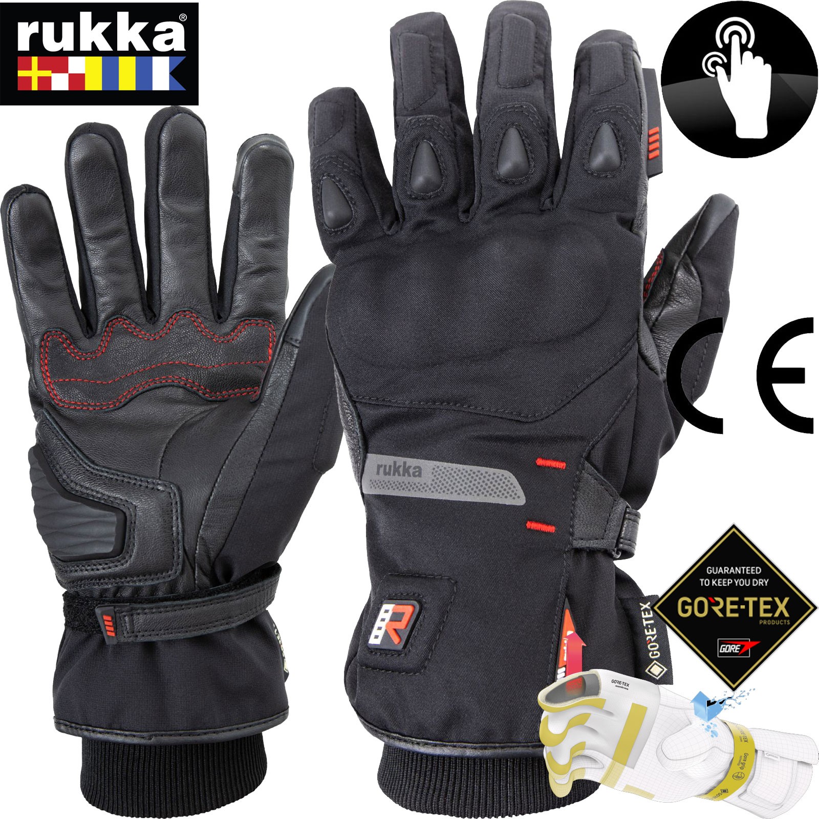 Rukka Ceres Gore-Tex Grip Motorrad Handschuhe Gr 13 = 3XL Schwarz GTX X-trafit 