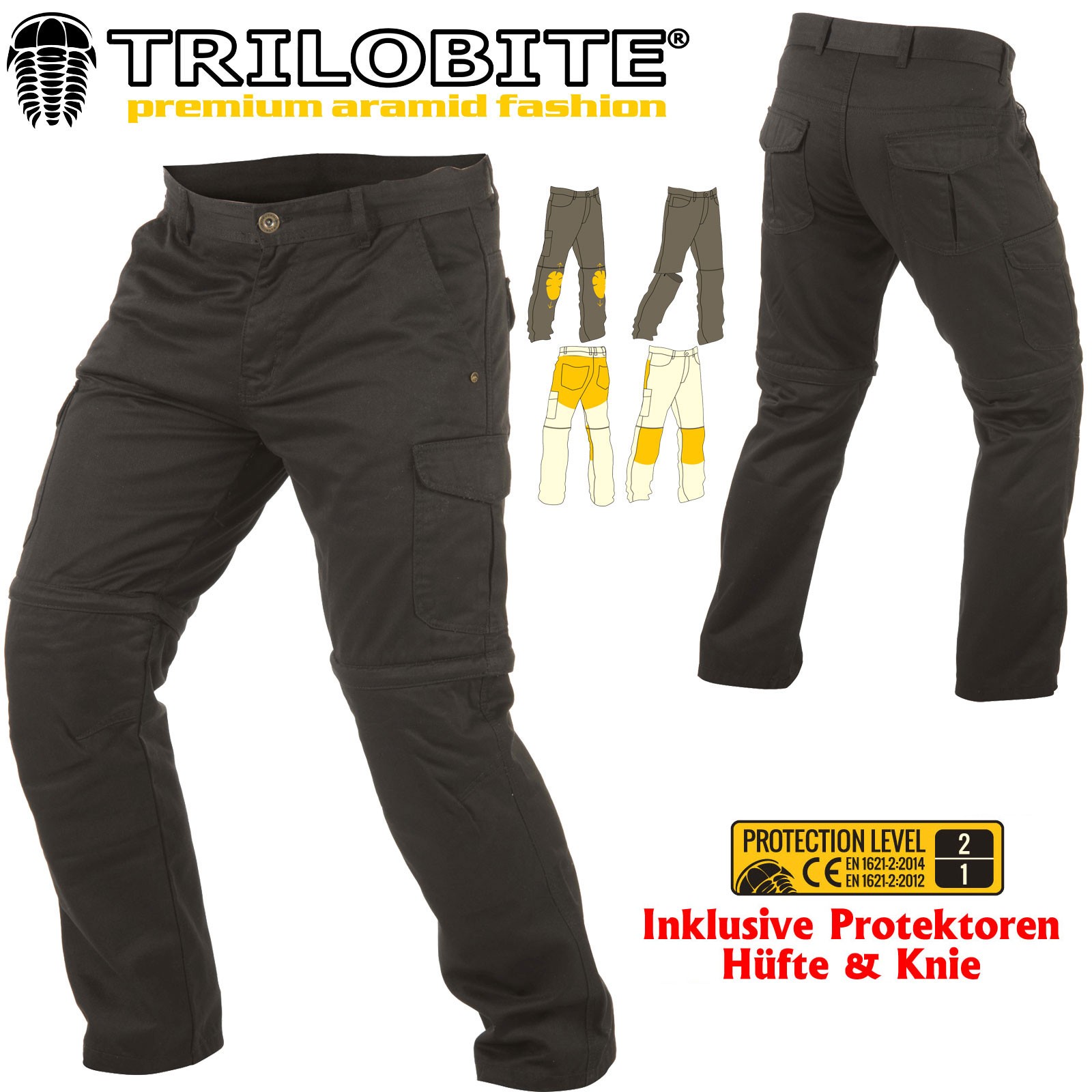Trilobite Dual Pants 2 in 1 Herren Motorrad Hose Schwarz L32 Hosenbein Abnehmbar 