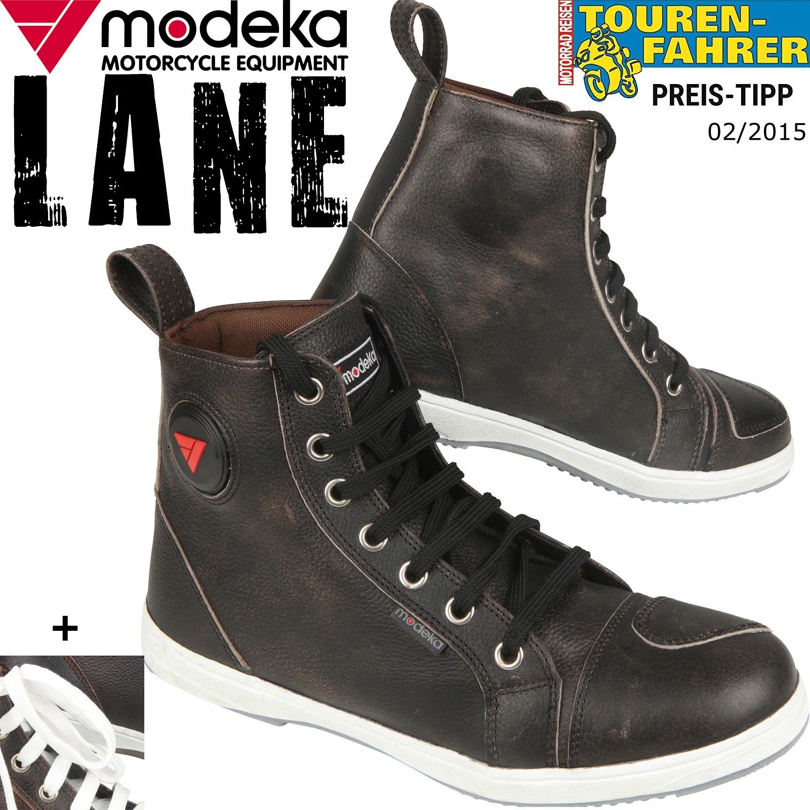 MODEKA Motorradschuhe LANE ZIP aged black Sneaker Leder Reißverschluss Gr 44 