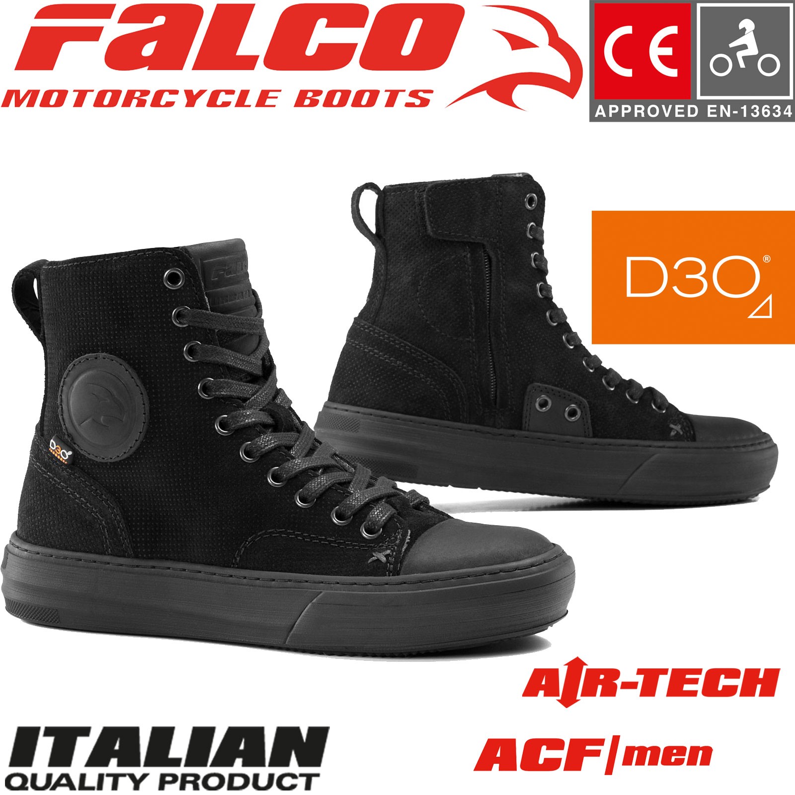 FALCO Motorrad Sneaker STARBOY 2 schwarz Leder elastisch CE Protektoren Gr 41