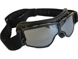 Gläser klar Leder schwarz Aviator Motorradbrille T2 gunmetal 