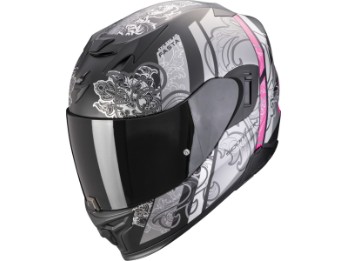 Integralhelm EXO-520 EVO AIR FASTA matt schwarz-silber-rosa mit AirFit ECE 22.06 Sonnenblende und Max Vision Pinlock
