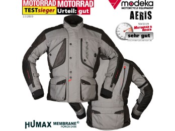 Motorradjacke Aeris grau schwarz wasserdicht Humax Thermofutter mit Protektoren