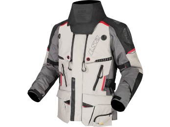 APOLLO MAN grau schwarz rot Motorradjacke wasserdicht CE AAA 3-Lagen-Laminat Thermofutter mit Protektoren und Nierengurt