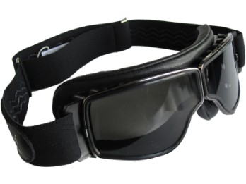 Motorradbrille T2 gunmetal, Leder schwarz, Gläser getönt