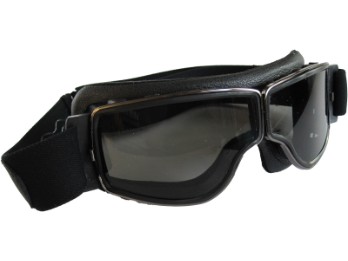 Motorradbrille T3 gunmetal, Leder schwarz, Gläser getönt