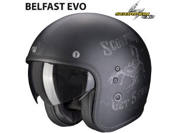Jethelm Belfast Evo Pique matt schwarz silber ECE 22.06 mit Sonnenvisier