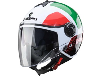 Jethelm RIVIERA V4 X Alpha italia weiß rot grün mit Sonnenblende und langem Visier ECE 22.06