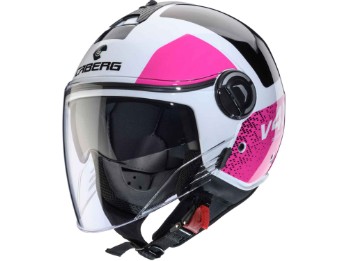 Jethelm RIVIERA V4 X Alpha weiß schwarz fuchsia mit Sonnenblende und langem Visier ECE 22.06