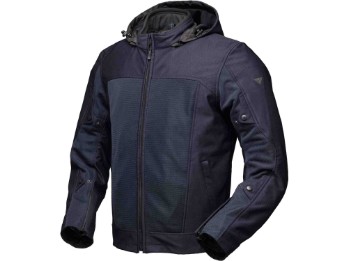 Davey Air dunkelblau 2in1 Motorradjacke Hoodie Softshell CE AA wasserdicht Mesh mit Protektoren
