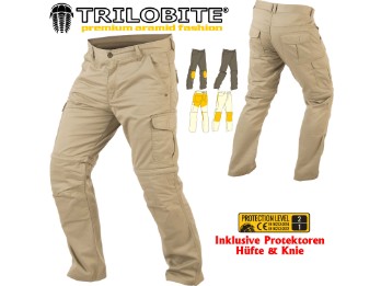 Motorrad Jeans Dual Pants Cargo Hose beige mit abnehmbarem Hosenbein
