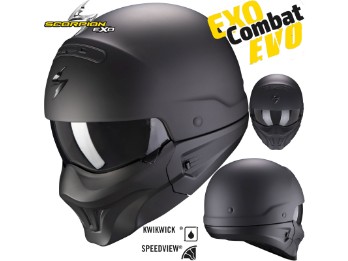 Jethelm EXO-Combat EVO schwarz matt Street-Fight getönte Sonnenblende Helmmaske