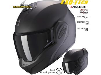 Klapphelm Exo-Tech Solid schwarz matt Dual P/J Sonnenblende Max Vision Pinlock