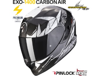 Integralhelm Exo-1400 Air Carbon Aranea schwarz weiß GRATIS Visier Sonnenblende Max Pinlock