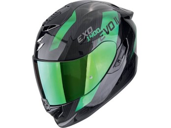 EXO-1400 EVO 2 II CARBON Air PLATTED Schwarz Grün Integralhelm ECE 22.06 mit Not-Entriegelung Sonnenblende Pinlock